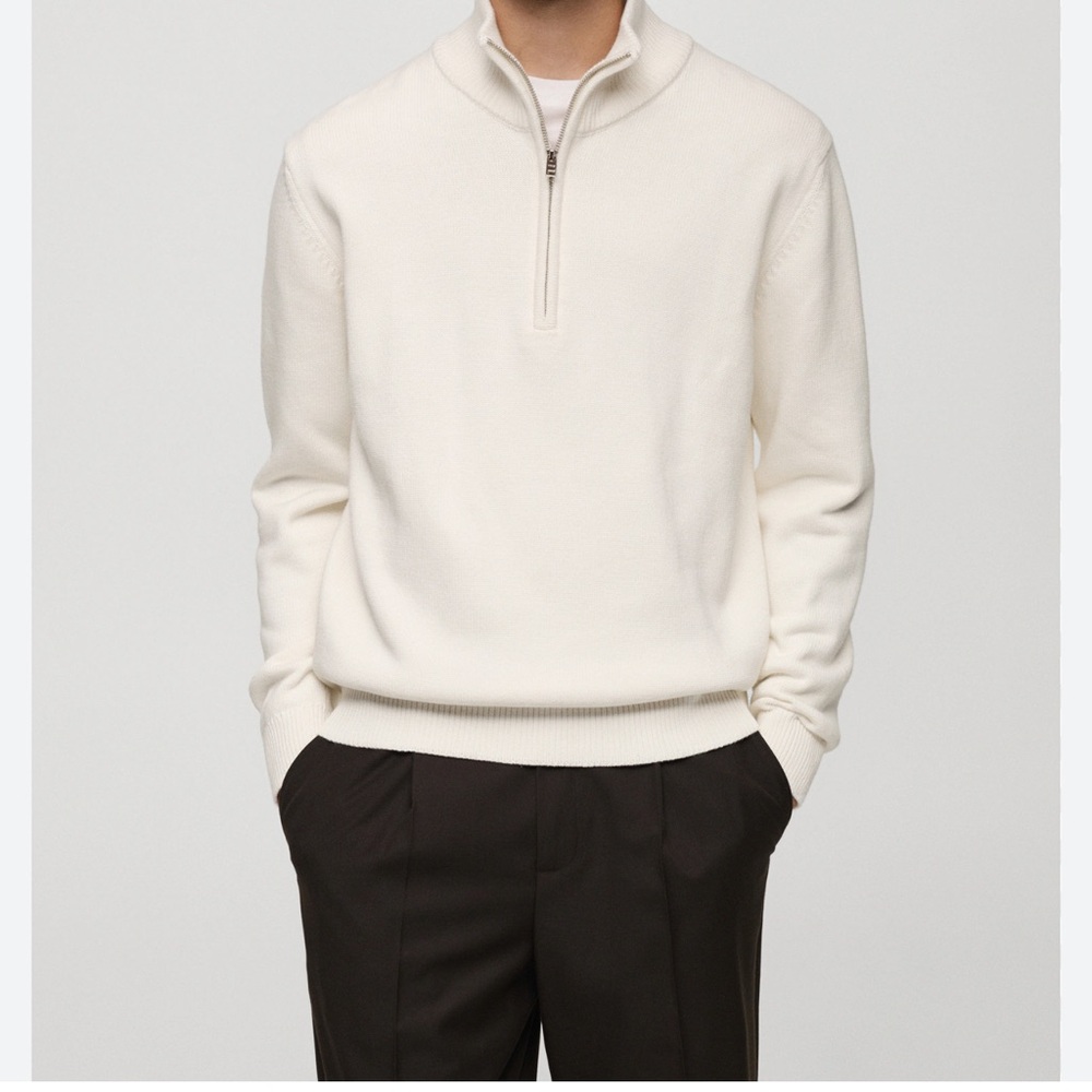 MNG Men's White Half-Zip Sweater NWOT XL